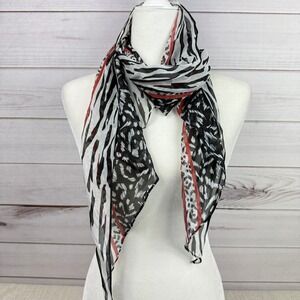Cabi Animal Print Silk Scarf Zebra‎ Leopard Red White Black Fashion Accessory